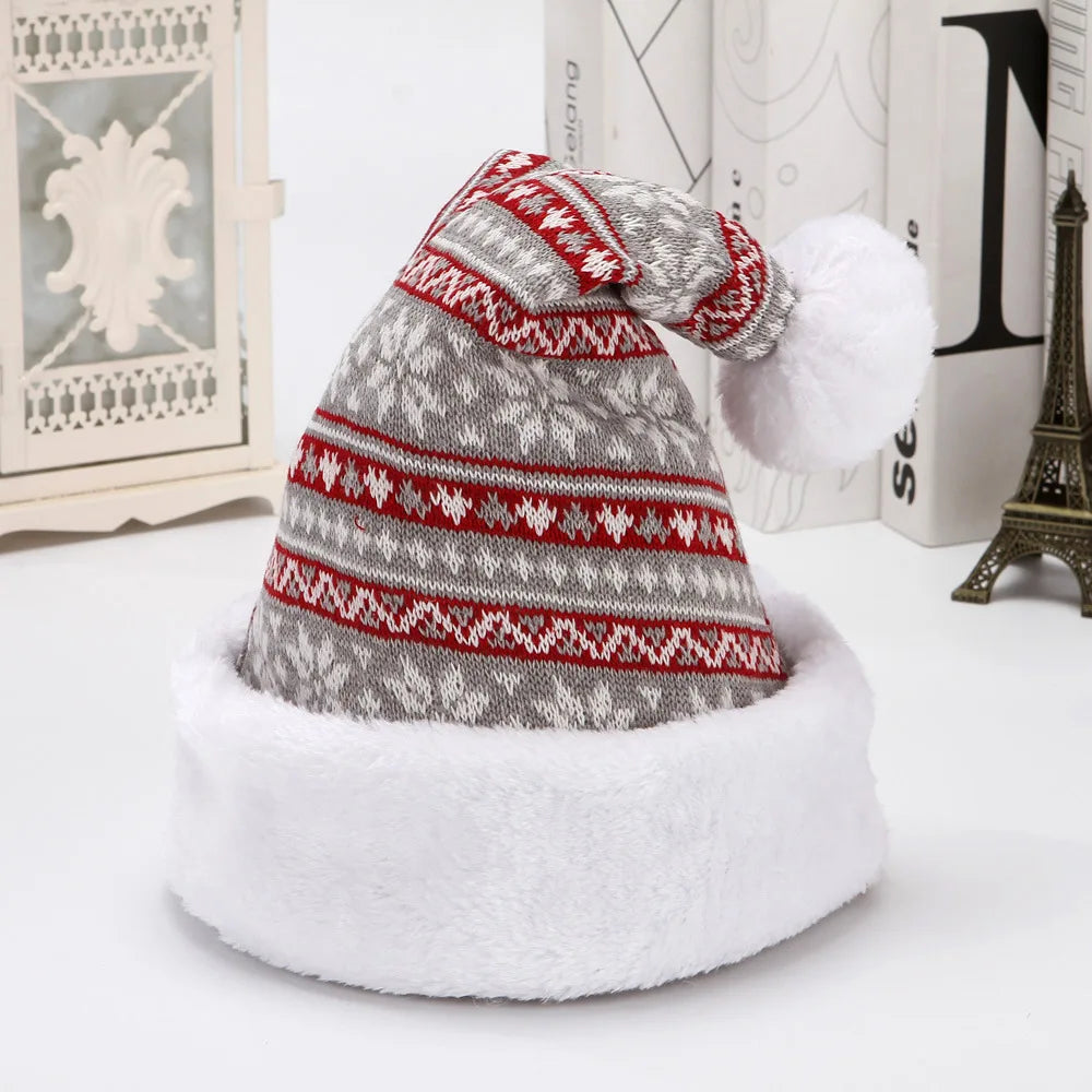 2025 New Snow Deer Knitted Woollen Christmas Hat 30*40cm Adult Children's Winter Hat Decoration Christmas Atmosphere Layout