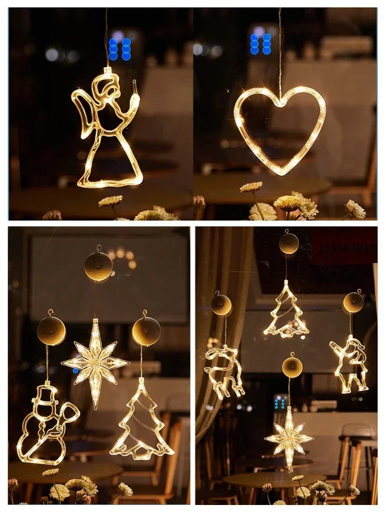 Christmas LED Light Snowflake Santa Hanging Battery-operated Window Ornaments Decoration for Home Xmas Navidad New Year Decor