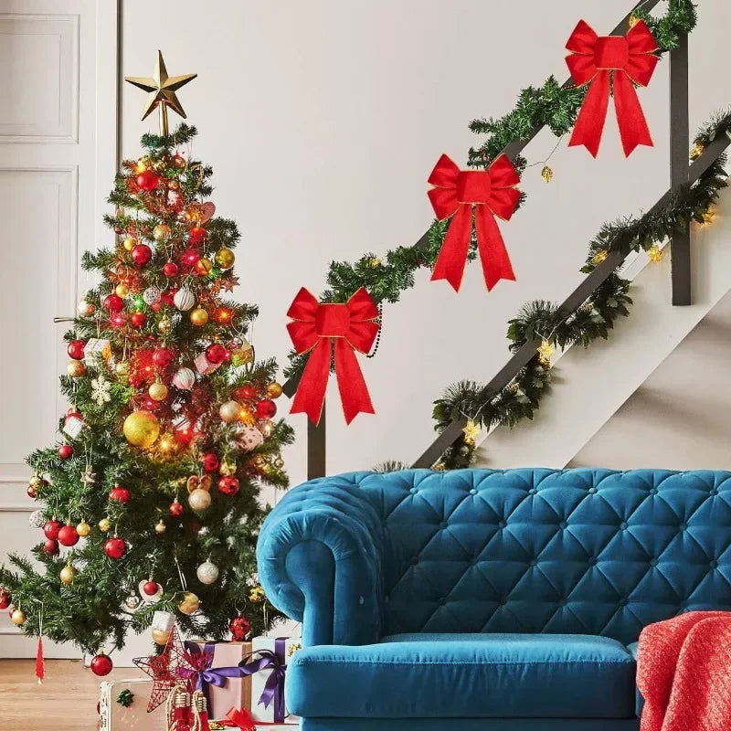 Christmas Bow Ornaments Xmas Tree Glitter Craft Bowknot Xmas Wreath Garland Decorative Ribbon Shiny Bows Christmas Decoration