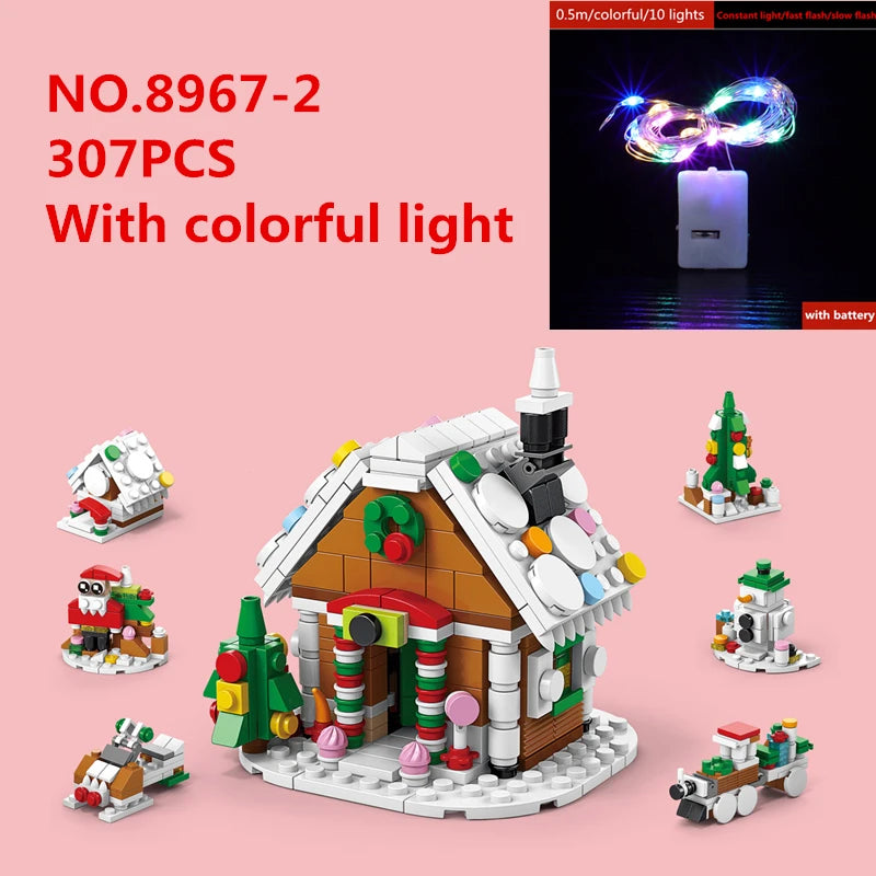 6 In 1 Upgraded Christmas Series Building Blocks Set With Light Creative Winter Village House DIY Bricks Toys For Kids Xmas Gift