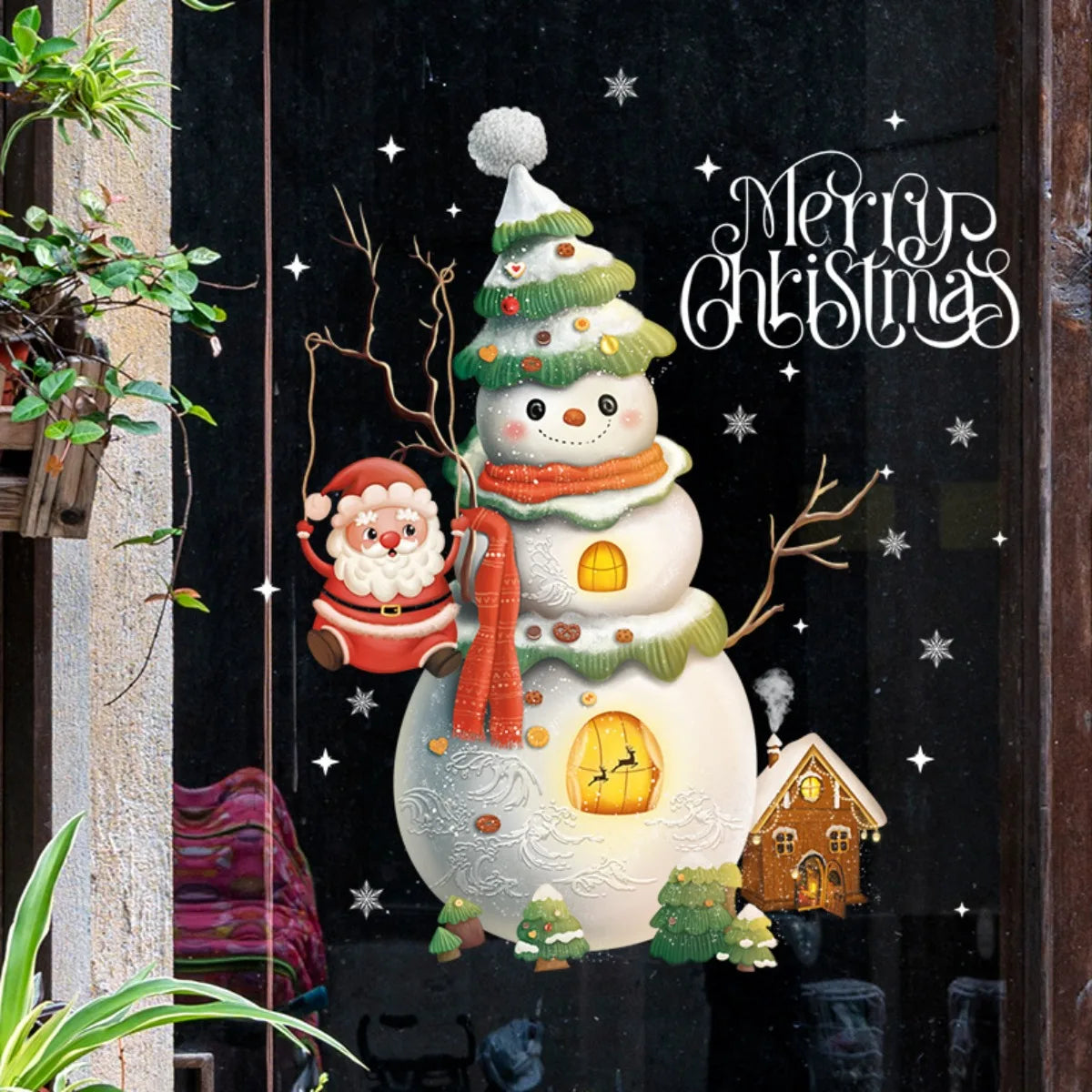 2024 New Christmas Decoration Window Stickers Santa Christmas Tree Window Glass Decal Poster New Year 2025 Decoration Stickers