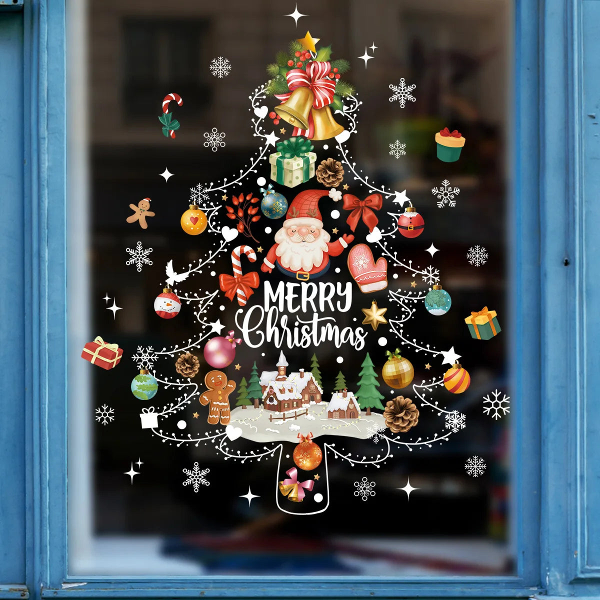 2024 New Christmas Decoration Window Stickers Santa Christmas Tree Window Glass Decal Poster New Year 2025 Decoration Stickers