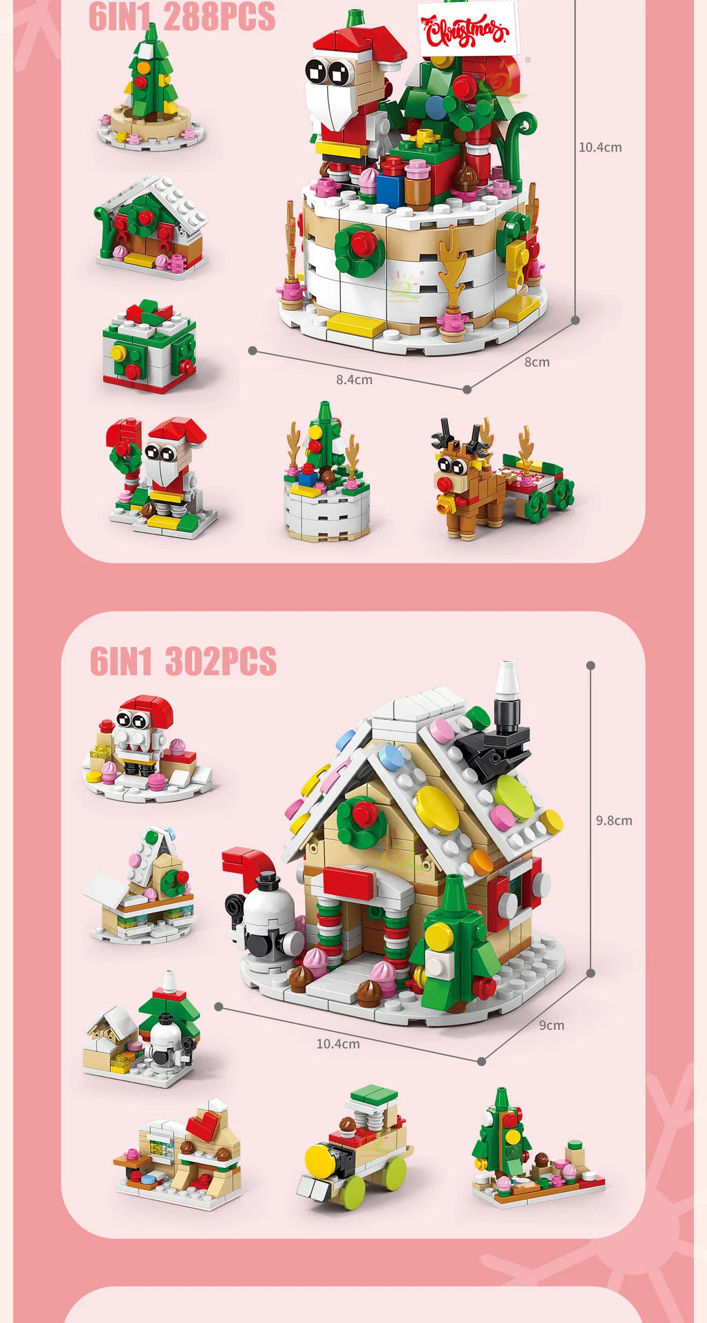 HUIQIBAO 6IN1 Christmas Elk Deer Santa Claus Building Blocks City Snow House Xmas Tree Bricks Set Toys for Children Kids Gift