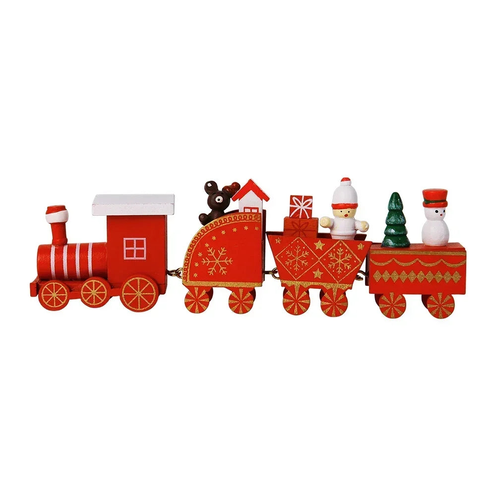 Wooden Train Christmas Ornaments Santa Cake Decoration Merry Christmas Navidad New Year Party Table Decoration Kids Gifts Toys