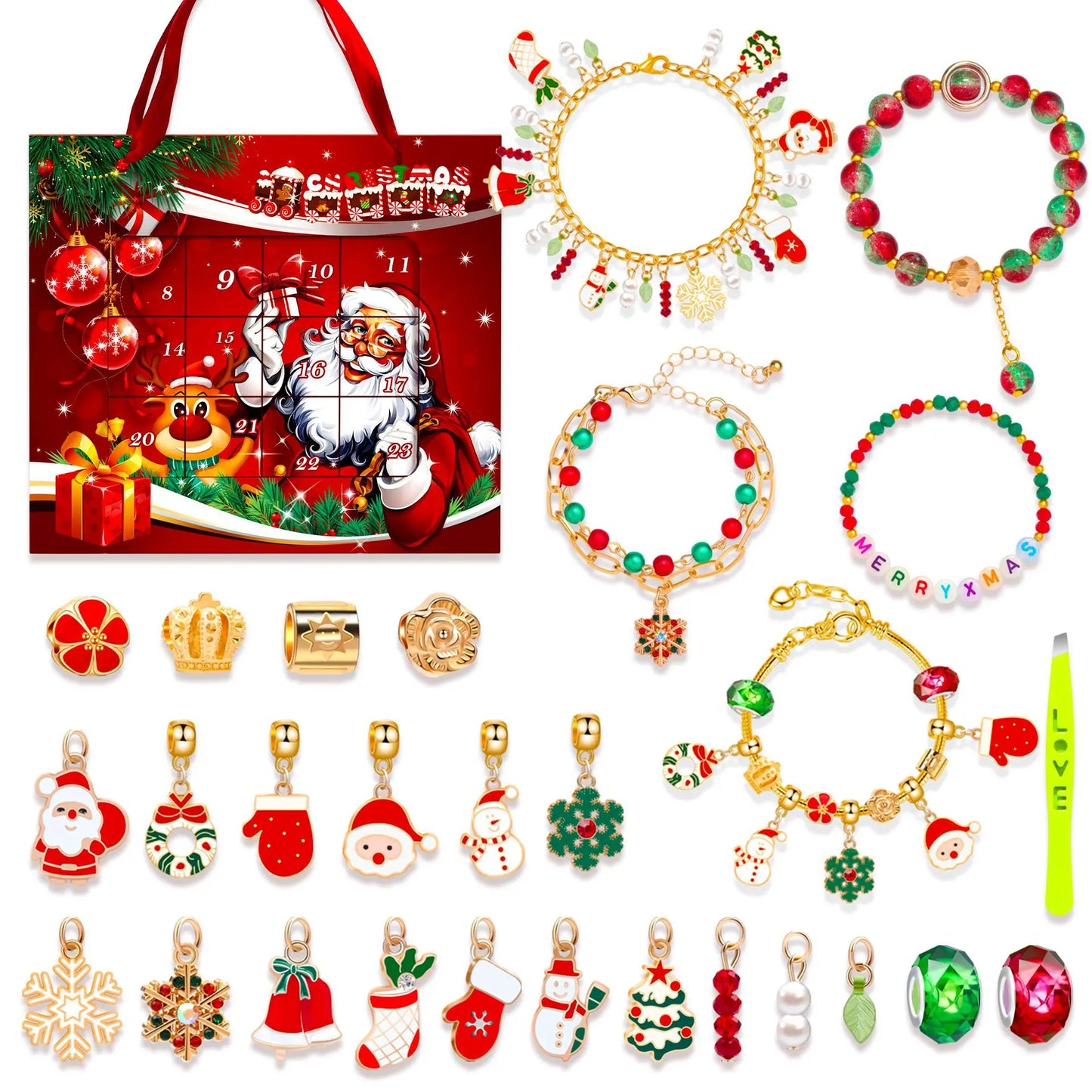New Christmas Advent Calendar 24 Days Countdown Bracelet Blind Box DIY Christmas Decoration Hand Jewelry Surprise Blind Box Gift