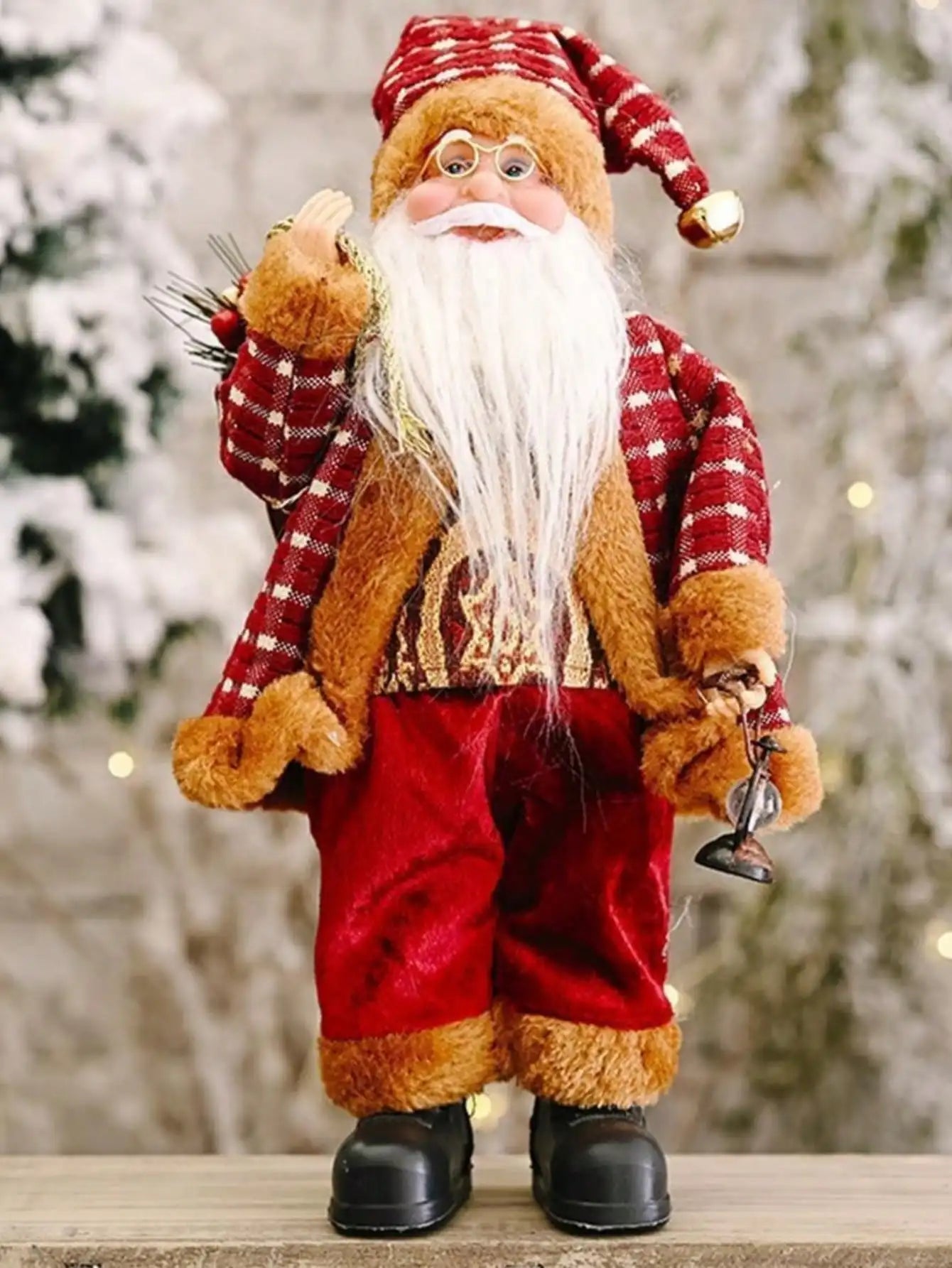 1pc Festive 12-inch Classic Santa Claus Statue: Golden and Silver White Christmas Decorations for Home, Kitchen, Hotel, and Offi