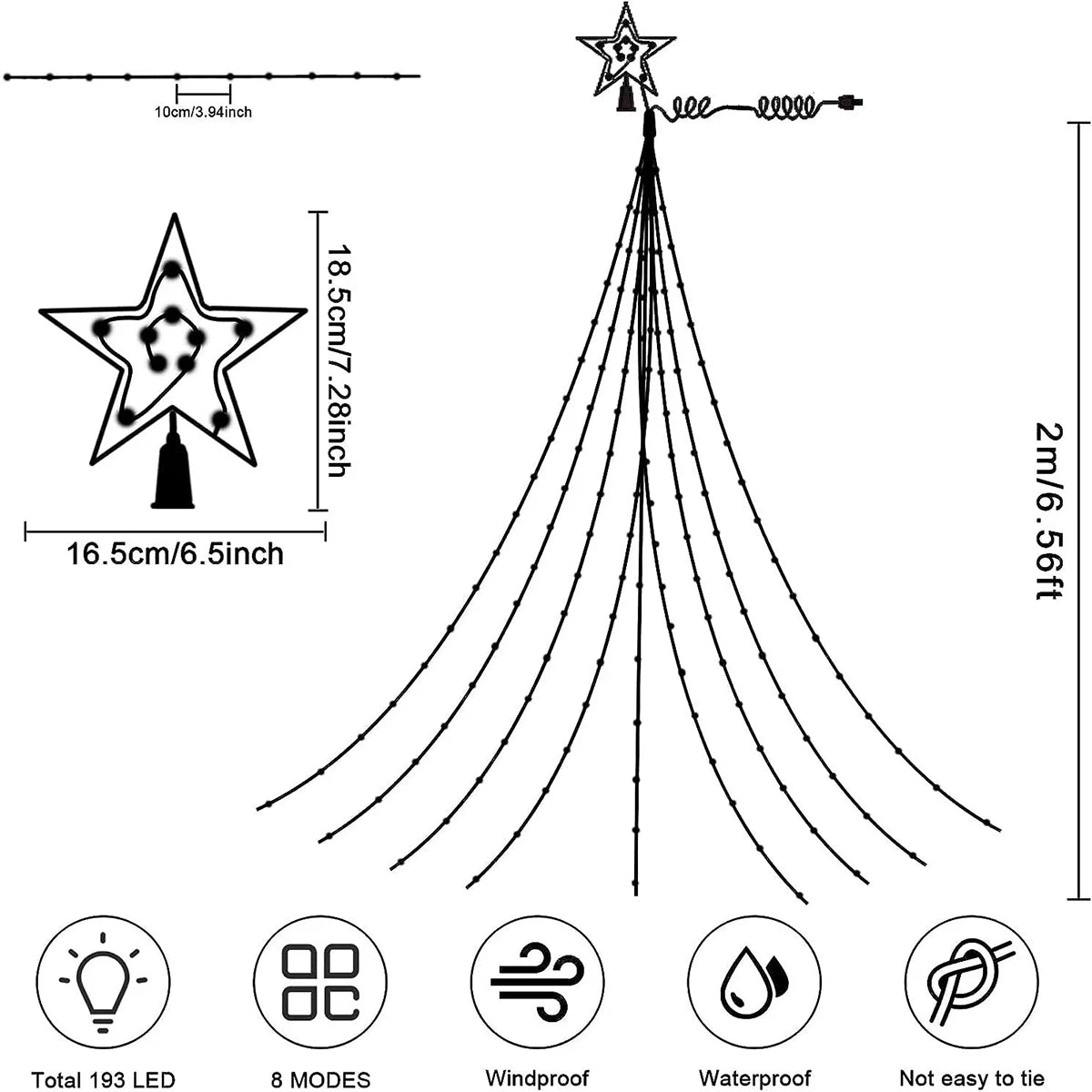1PC Five-pointed Star Waterfall Lights USB/Solar Powered  Christmas String Lights for Christmas Party Halloween Home Decor