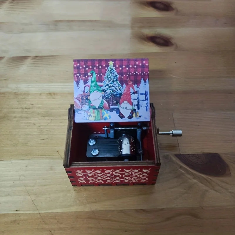Merry Christmas Series Music Box Wooden Antique Carved Hand Cranked Classic Theme Music for Birthday Party Gifts Family Decor
