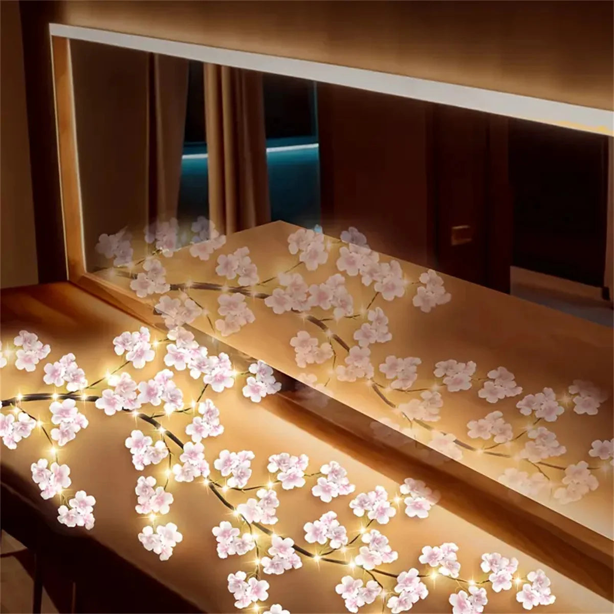 USB Powered Cherry Blossom Branch Lights 8 Modes 96LEDs String Lights for Living Room Bedroom Wedding Christmas Holiday Decor
