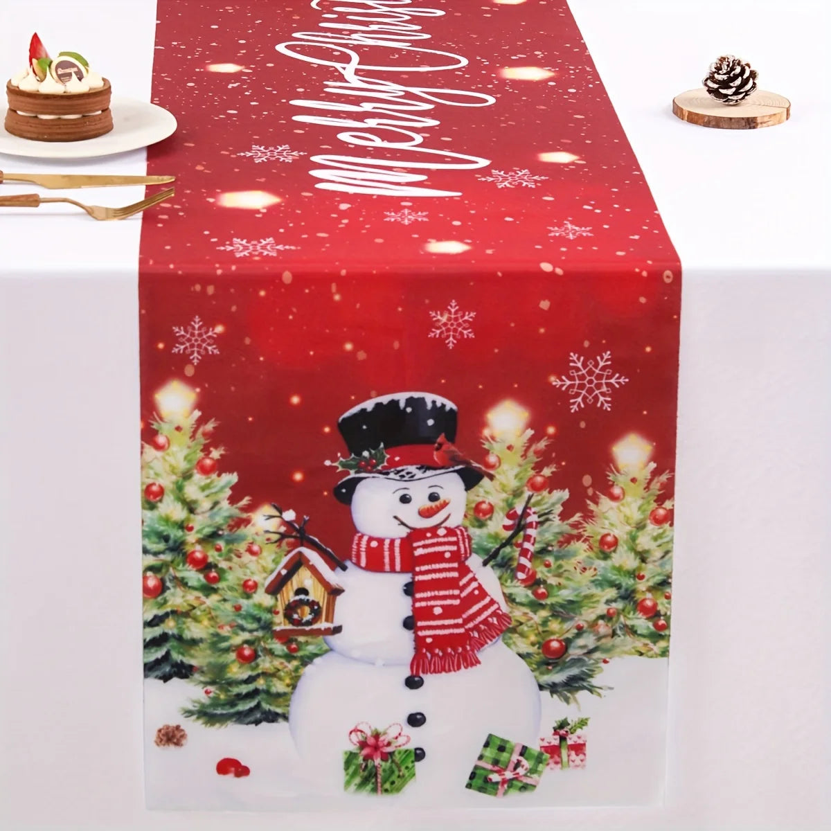 Christmas Decorations Merry Christmas Tree Snowman Table Runner Dining Table Decor Reusable Winter Snowflake Table Runners