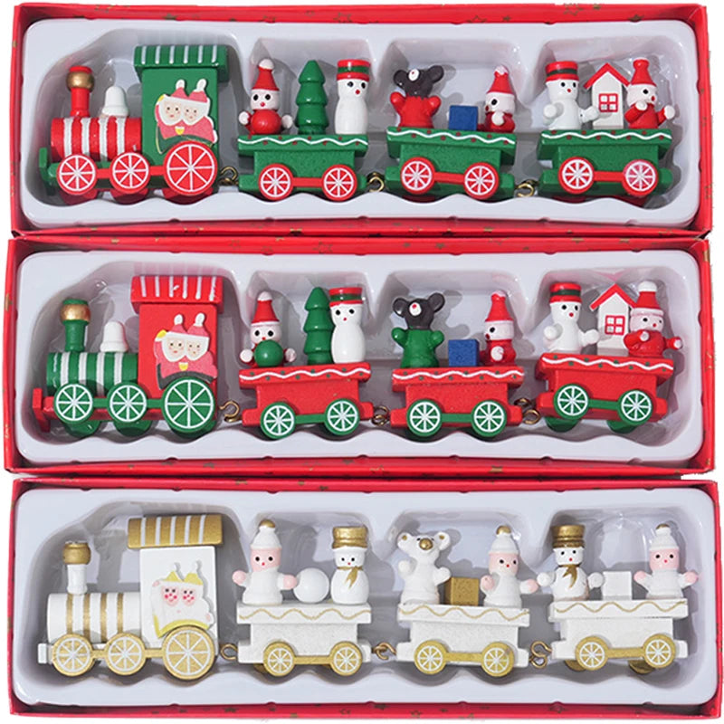 Wooden Train Christmas Ornaments Santa Cake Decoration Merry Christmas Navidad New Year Party Table Decoration Kids Gifts Toys