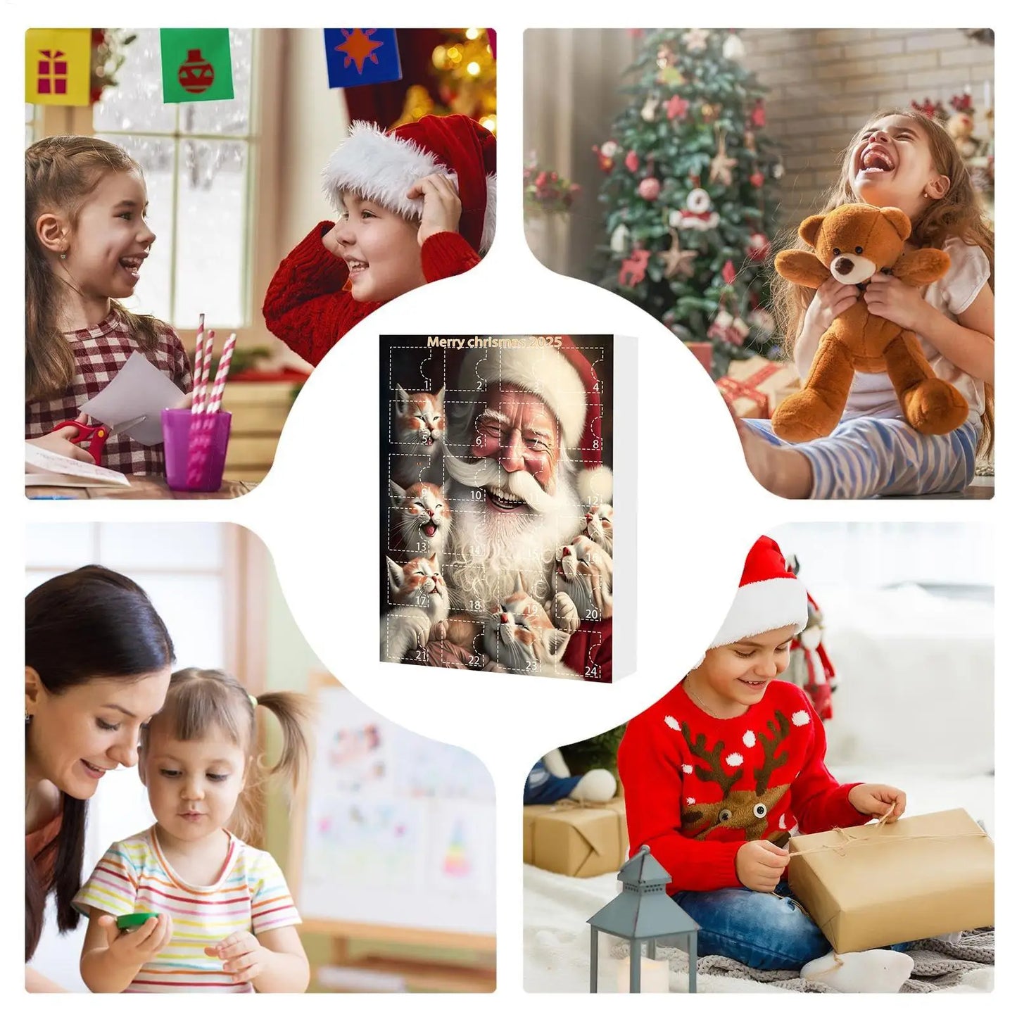 24 Piece Cat Christmas Advent Calendar Set - 2D Acrylic Cute Kitten Ornaments for Tree, Window, Wall, Door, Car Rearview Mirror