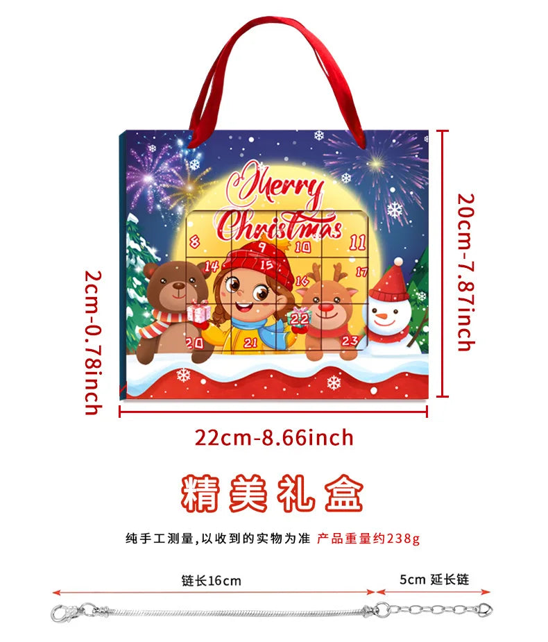 New Christmas Advent Calendar 24 Days Countdown Bracelet Blind Box DIY Christmas Decoration Hand Jewelry Surprise Blind Box Gift