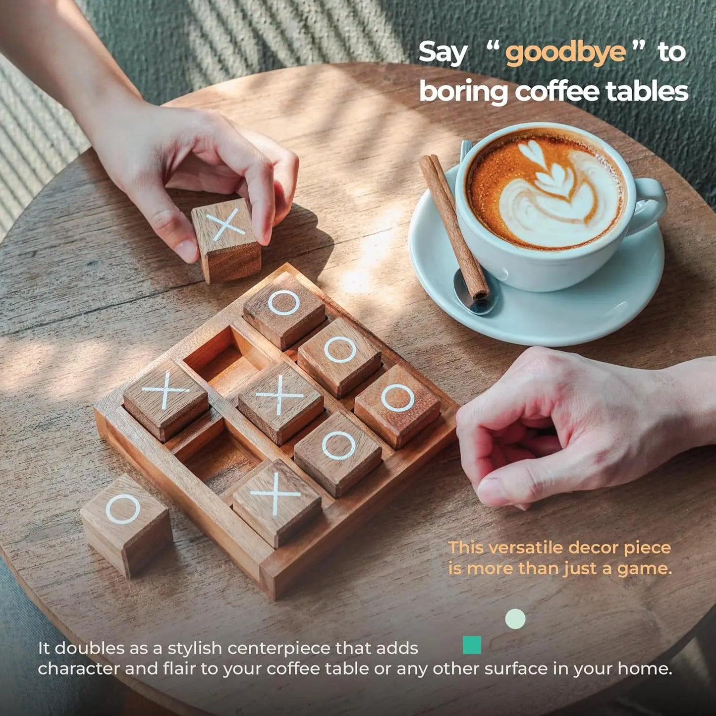 Classic wooden tic tactoe game set, suitable for home games and home decor, suitable for coffee tables, living rooms, and desks,