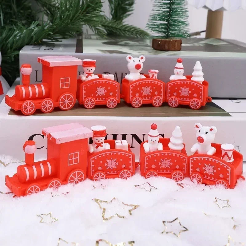 Wooden Train Christmas Ornaments Santa Cake Decoration Merry Christmas Navidad New Year Party Table Decoration Kids Gifts Toys
