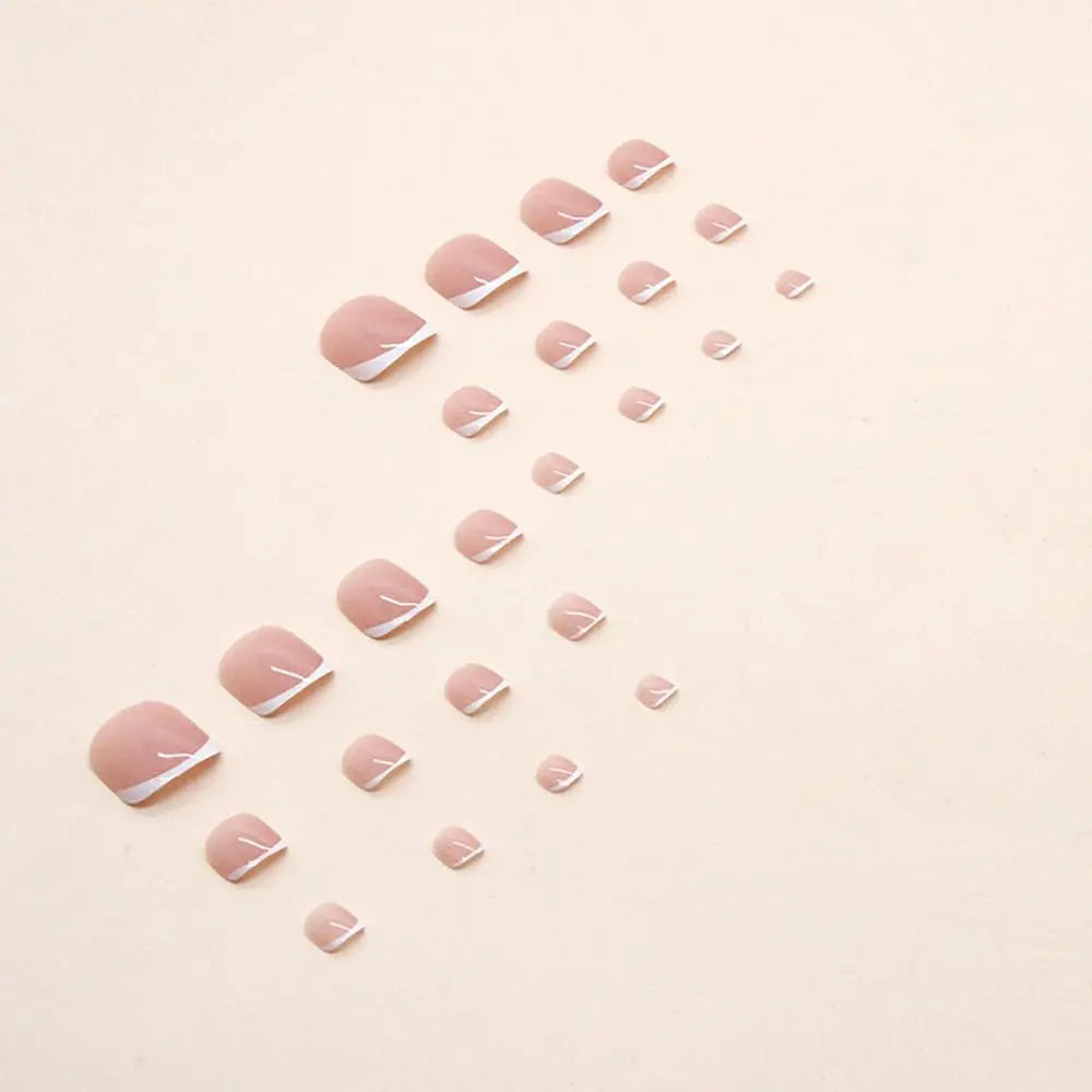 24pcs/set short square fake nails for women cute bride heart white french tips faux ongles y2k press on false nail supplies