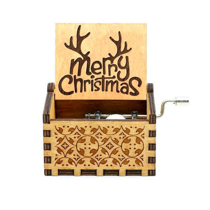 Merry Christmas Wooden Music Box Hand Cranked Movement Christmas Gifts for Children Birthday Present  Home Office Decoration