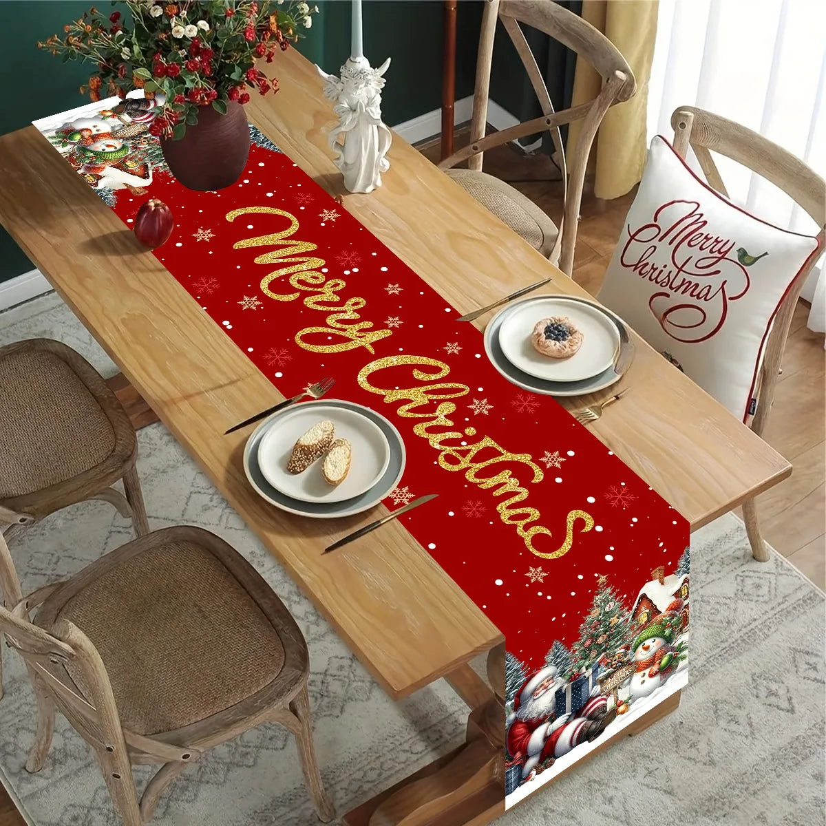 Red Christmas Santa Snowman Table Runner Christmas Decorations for Home 2025 Xmas Table Decor Navidad Noel New Year 2026 Gifts