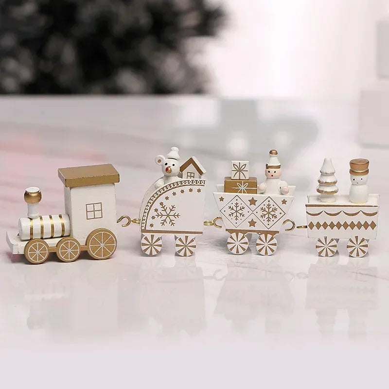 Wooden Train Christmas Ornaments Santa Cake Decoration Merry Christmas Navidad New Year Party Table Decoration Kids Gifts Toys