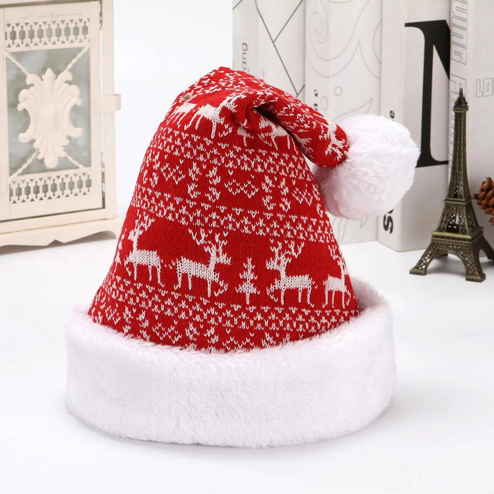 2025 New Snow Deer Knitted Woollen Christmas Hat 30*40cm Adult Children's Winter Hat Decoration Christmas Atmosphere Layout