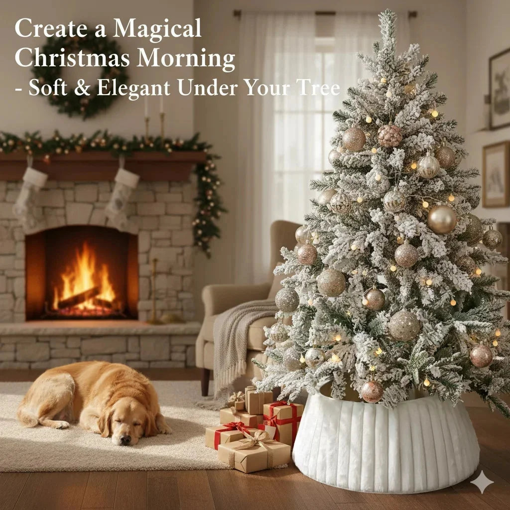 Modern Plush Vertical Christmas Tree Skirt White Furry Tree Bottom Cover Decorations for Winter Holiday Festival Ornament