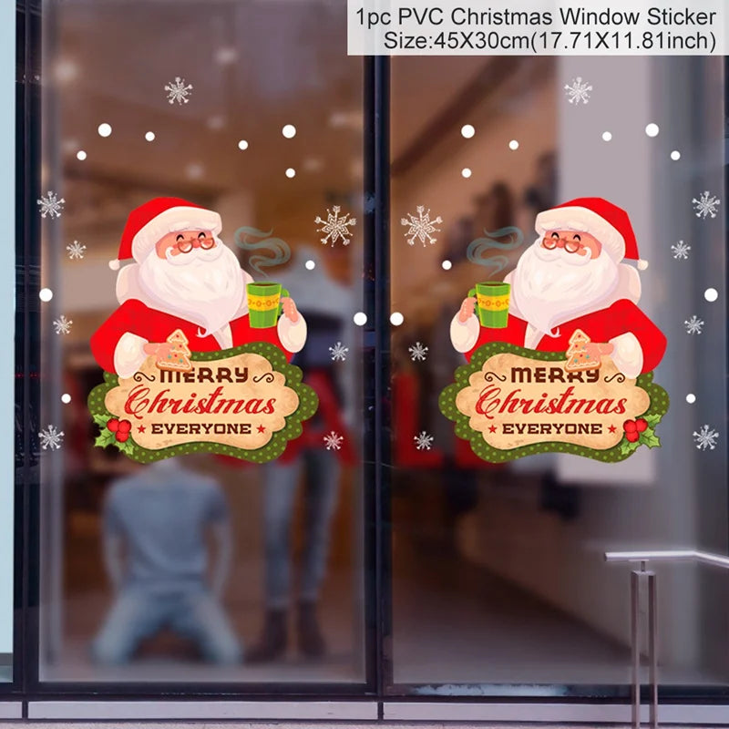 Christmas Wall Window Stickers Christmas Decoration For Home 2024 Merry Christmas Ornaments Xmas Navidad Happy New Year 2025
