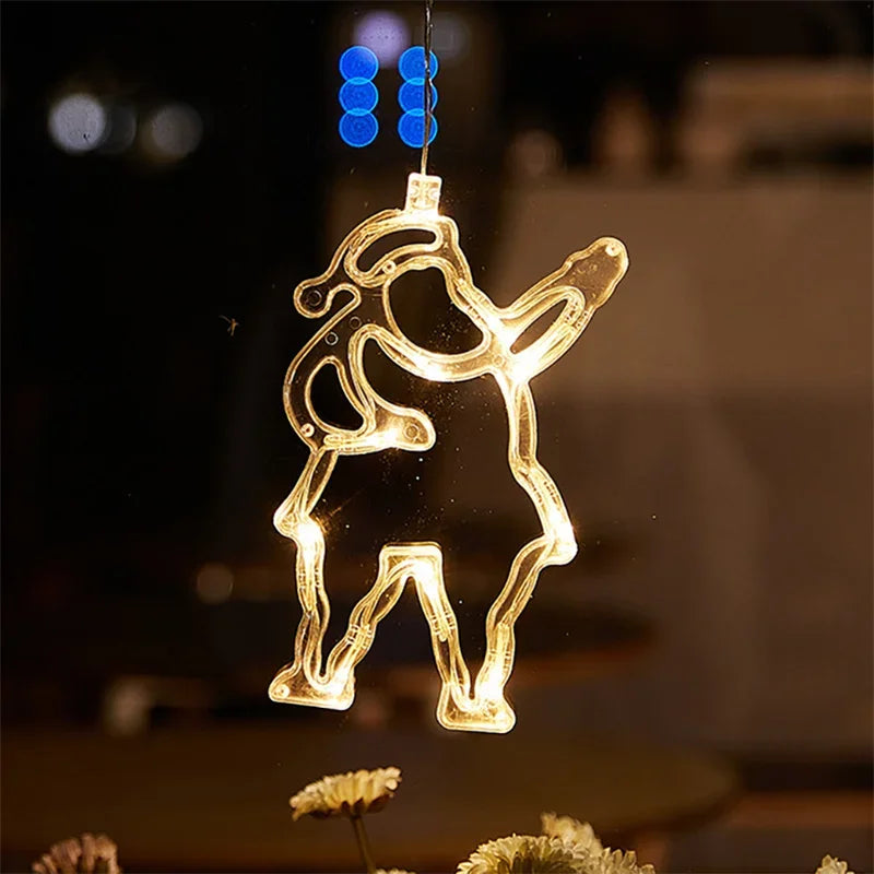 Christmas LED Light Snowflake Santa Hanging Battery-operated Window Ornaments Decoration for Home Xmas Navidad New Year Decor