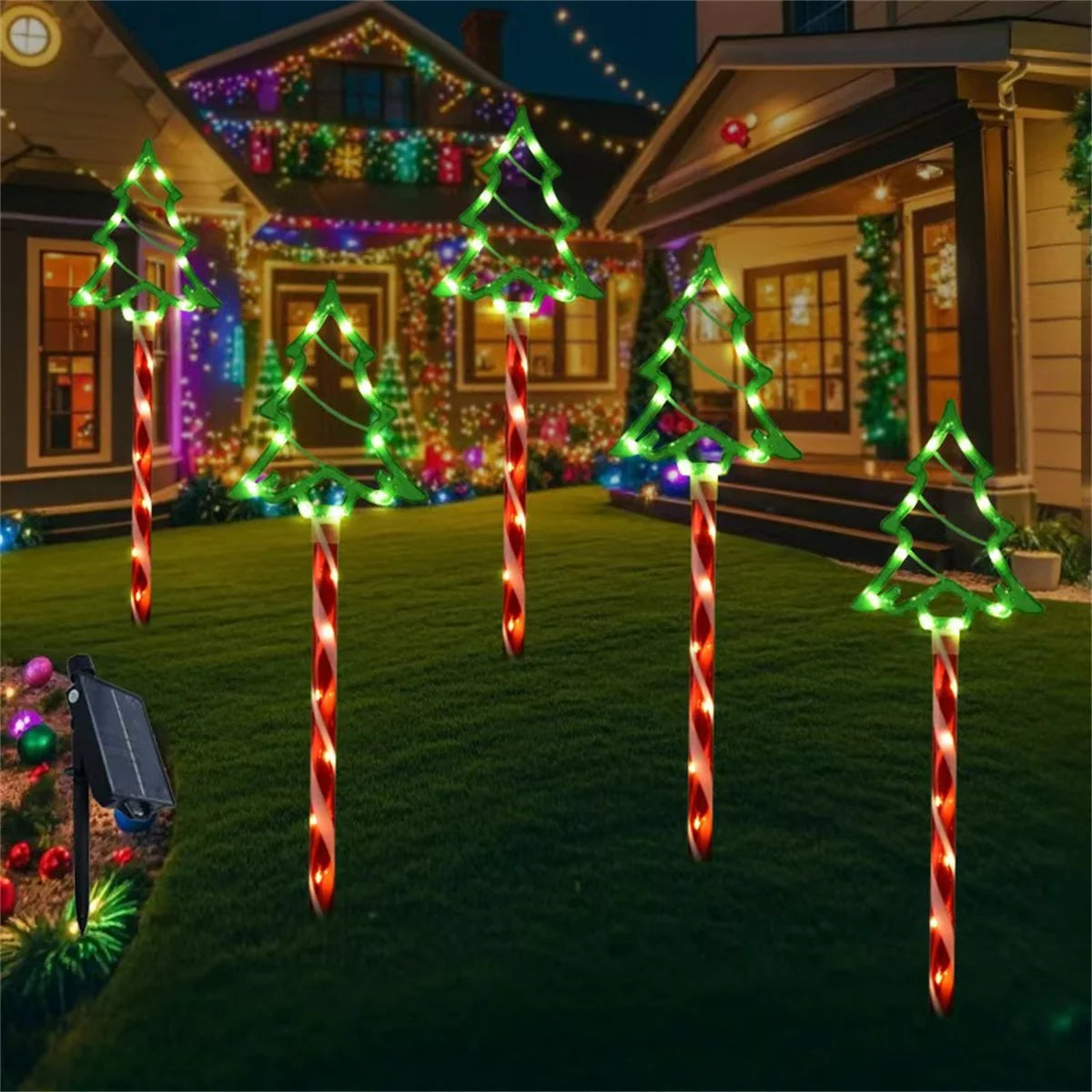 LED solar Christmas tree ground mounted lights suitable for courtyard and path atmosphere decoration lights, set of 5 pieces