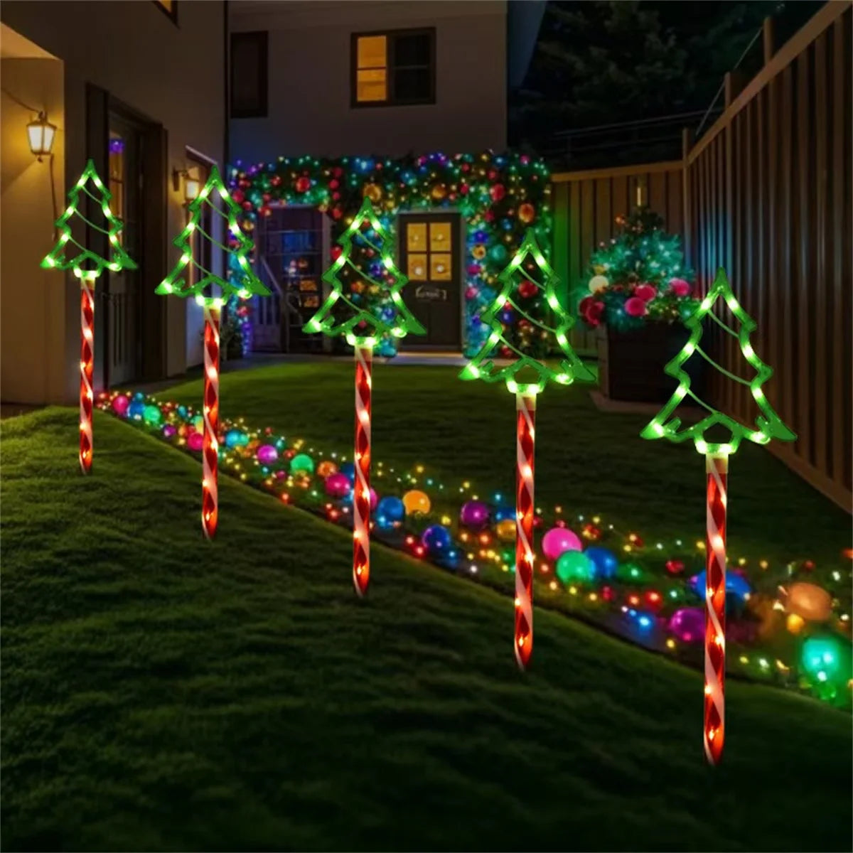 LED solar Christmas tree ground mounted lights suitable for courtyard and path atmosphere decoration lights, set of 5 pieces