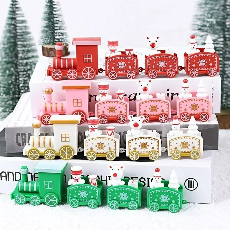 Wooden Train Christmas Ornaments Santa Cake Decoration Merry Christmas Navidad New Year Party Table Decoration Kids Gifts Toys