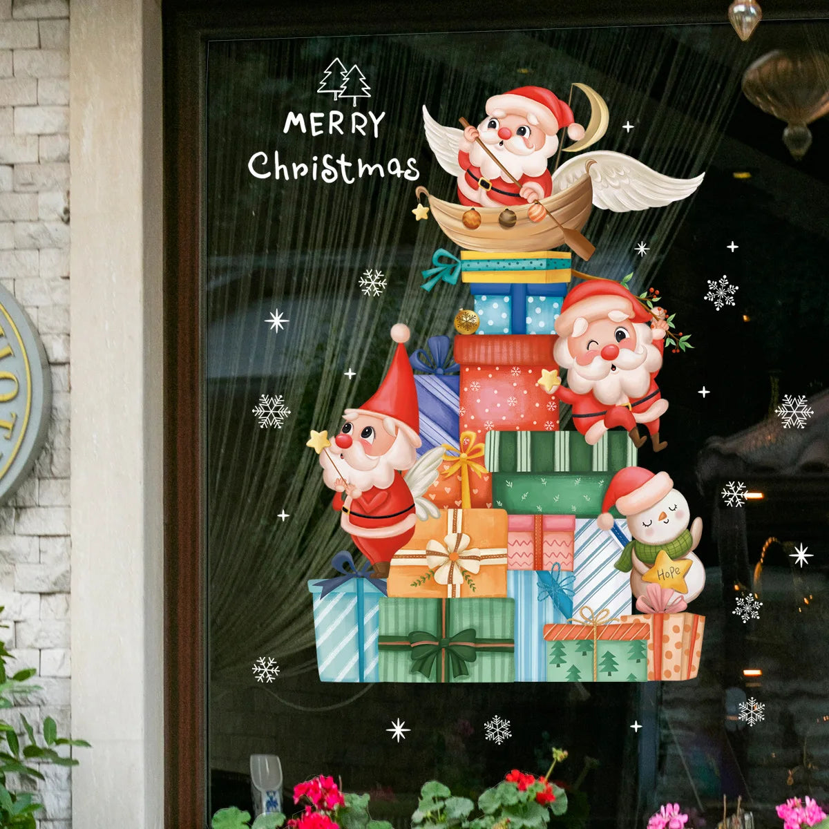 2024 New Christmas Decoration Window Stickers Santa Christmas Tree Window Glass Decal Poster New Year 2025 Decoration Stickers