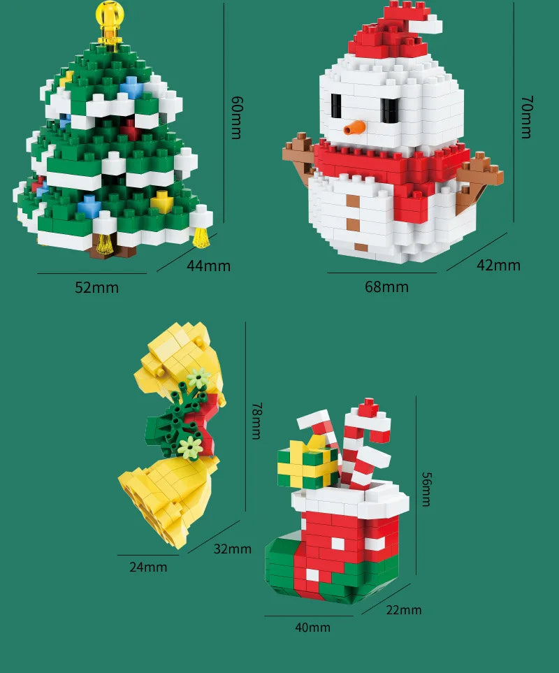 Christmas Gifts Micro Building Block DIY Domino Game Santa Claus Reindeer Holiday Puzzle Assembling Bricks Table Decoration Toys