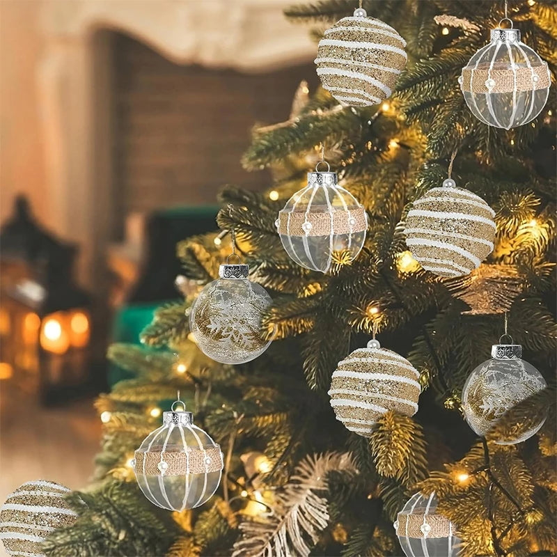 9Pcs 6cm Gold Christmas Ball Decor Suit Shatterproof Flash Hanging Balls for Xmas Tree Decoration Home Party New Year Gifts