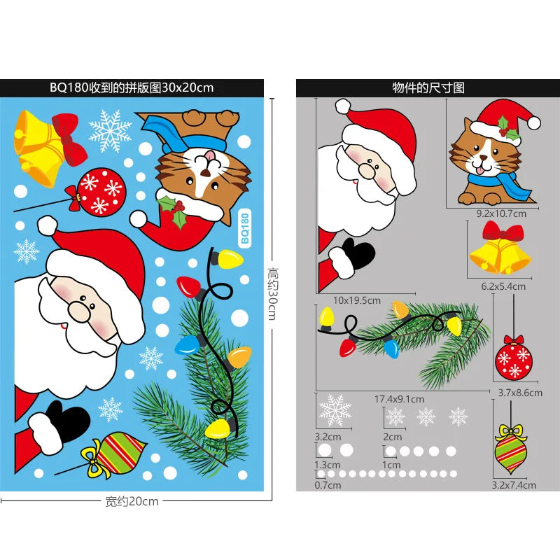 Christmas Window Clings Stickers Holiday Snowflake Santa Claus Reindeer Decals Xmas Decals Window Stickers Christmas Decorations