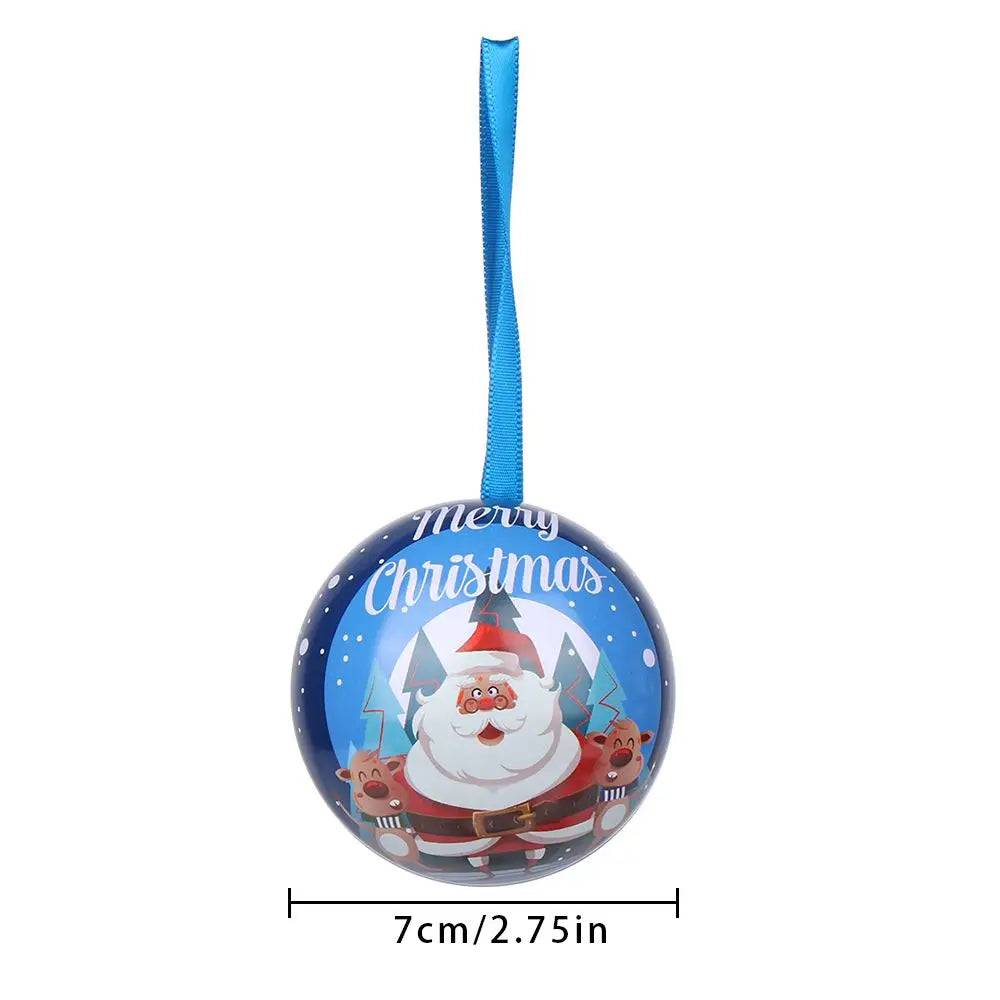 Christmas Round Ball Box Tinplate Candy Box Christmas Tree Decorations Candy Jar Xmas Tree Hanging Ball Candy Cans Kids Gift