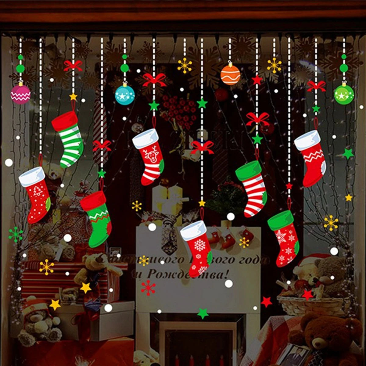 Christmas Wall Window Stickers Christmas Decoration For Home 2024 Merry Christmas Ornaments Xmas Navidad Happy New Year 2025