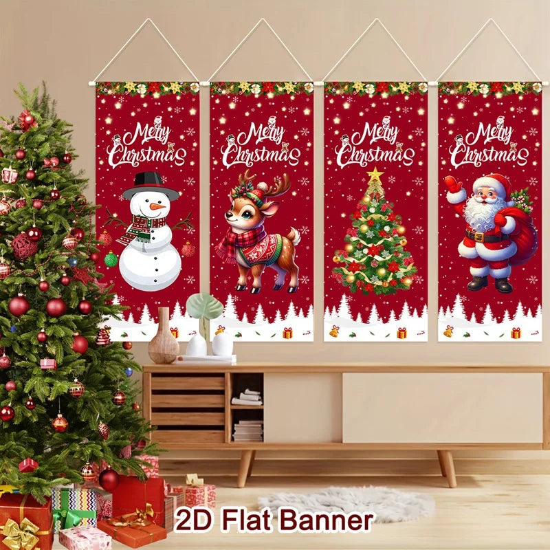 4pcs Christmas Hanging Flag Oranment Christmas Decorations for Home 2025 Xmas Hanging Pendant Navidad Noel Gifts New Year 2026