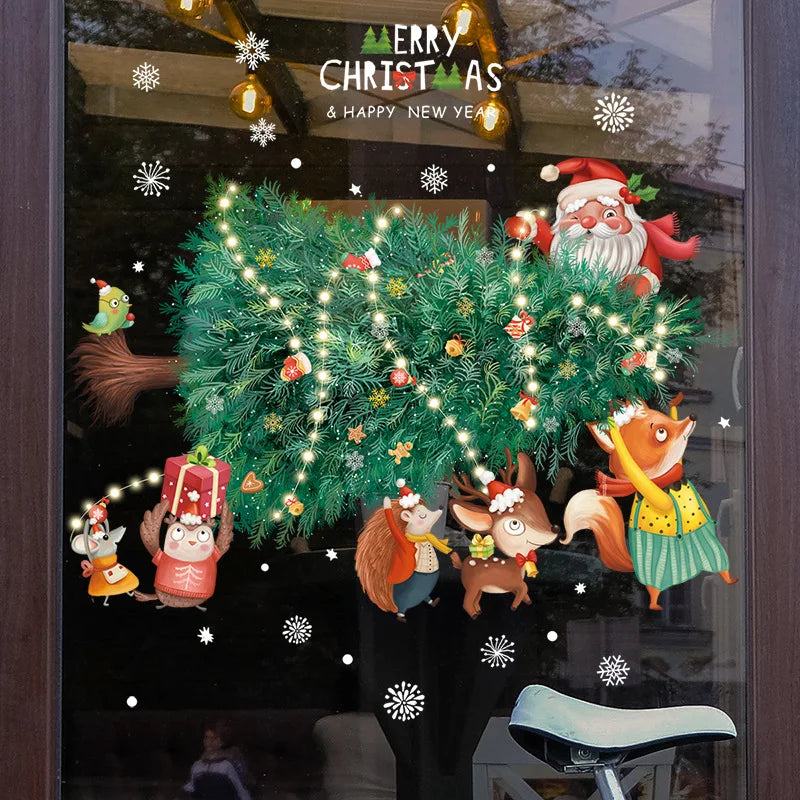 2024 New Christmas Decoration Window Stickers Santa Christmas Tree Window Glass Decal Poster New Year 2025 Decoration Stickers