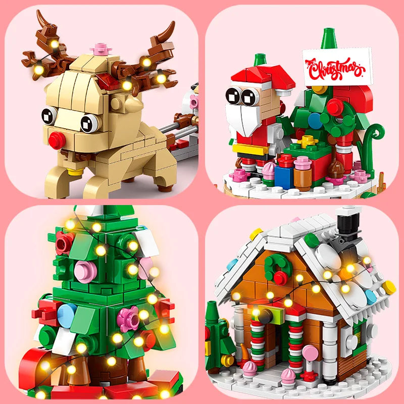 6 In 1 Upgraded Christmas Series Building Blocks Set With Light Creative Winter Village House DIY Bricks Toys For Kids Xmas Gift