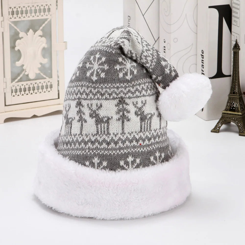 2025 New Snow Deer Knitted Woollen Christmas Hat 30*40cm Adult Children's Winter Hat Decoration Christmas Atmosphere Layout