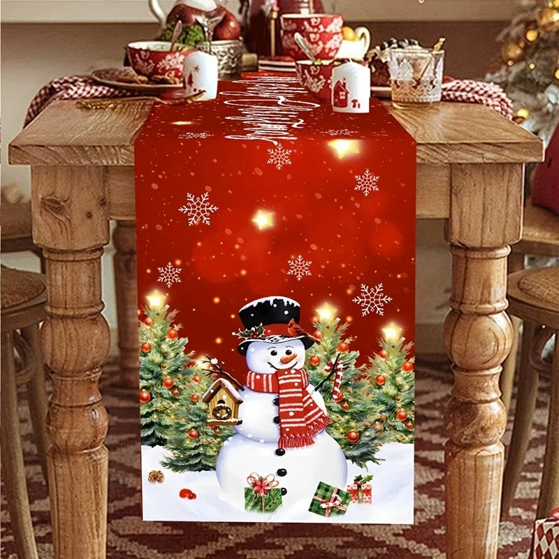 Christmas Decorations Merry Christmas Tree Snowman Table Runner Dining Table Decor Reusable Winter Snowflake Table Runners