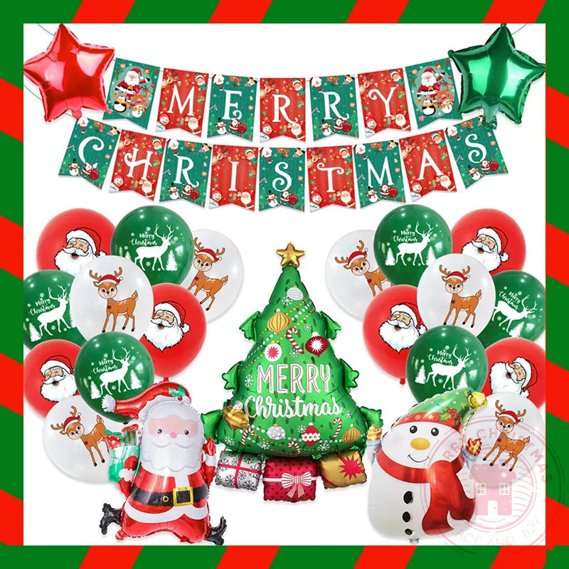 2025 Christmas Decoration Balloons Santa Claus Elk Snowman Pattern Printed Latex Balloon Letter Flag New Year Decorative Balloon