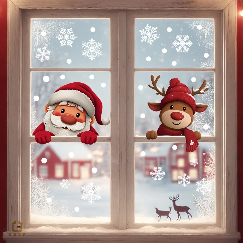 Cartoon Santa Claus Gift Wall Sticker Christmas Electrostatic Glass Windows Decor Decals Bedroom Home Decoration New Year Mural