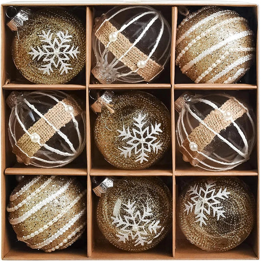9Pcs 6cm Gold Christmas Ball Decor Suit Shatterproof Flash Hanging Balls for Xmas Tree Decoration Home Party New Year Gifts