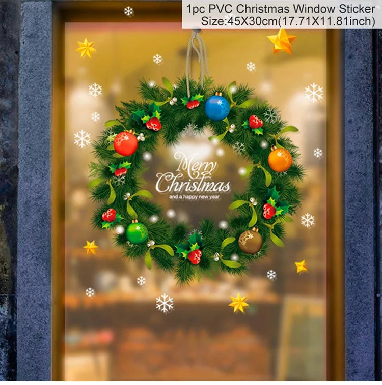 Christmas Wall Window Stickers Christmas Decoration For Home 2024 Merry Christmas Ornaments Xmas Navidad Happy New Year 2025