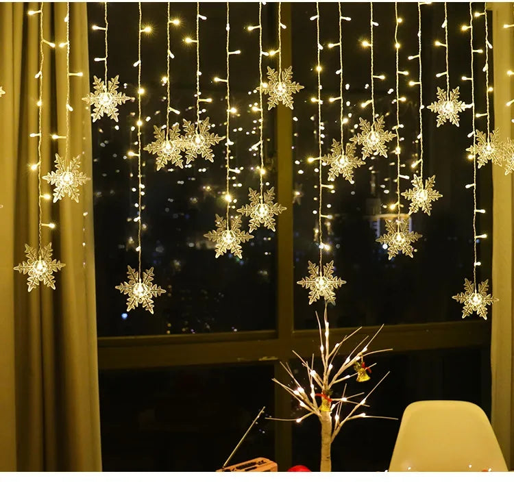 3.5M Christmas Lights LED Fairy String Lights Snowflake Curtain Garland Waterproof For Holiday Party Xmas Decoration 2024