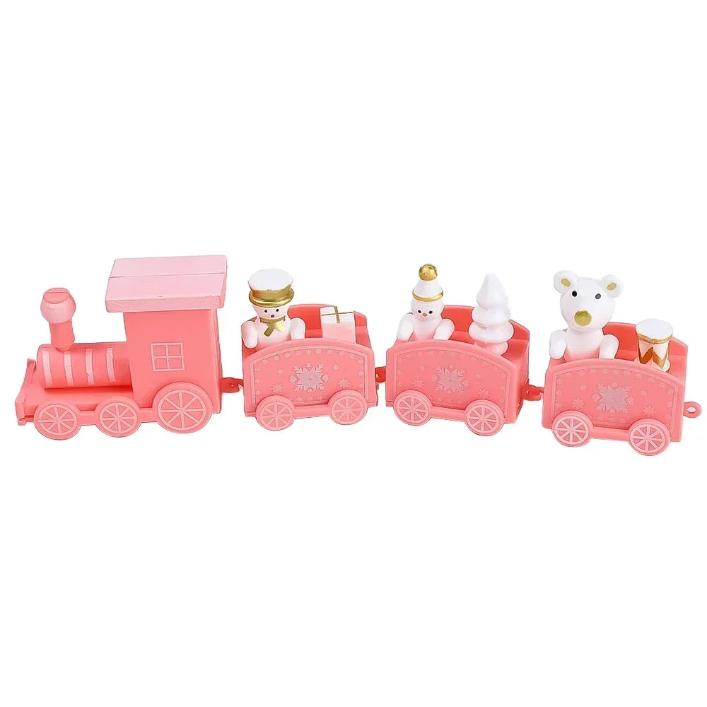 Wooden Train Christmas Ornaments Santa Cake Decoration Merry Christmas Navidad New Year Party Table Decoration Kids Gifts Toys