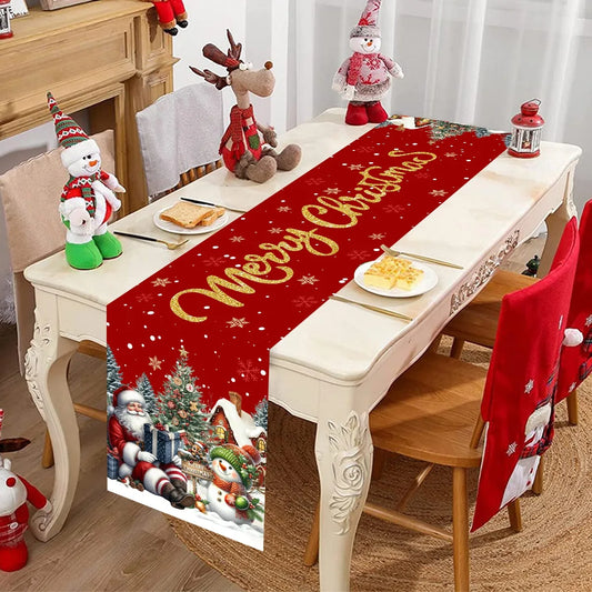 Red Christmas Santa Snowman Table Runner Christmas Decorations for Home 2025 Xmas Table Decor Navidad Noel New Year 2026 Gifts