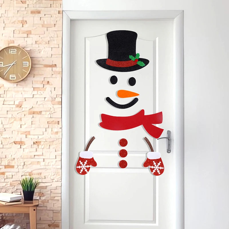 Christmas Door Stickers Decor Large Snowman Reindeer Santa Stickers for Refrigerator Wall Window Christmas Door Decorations