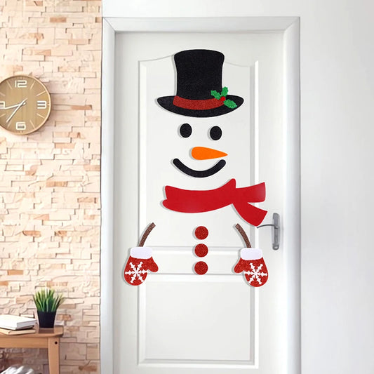 Christmas Door Stickers Decor Large Snowman Reindeer Santa Stickers for Refrigerator Wall Window Christmas Door Decorations